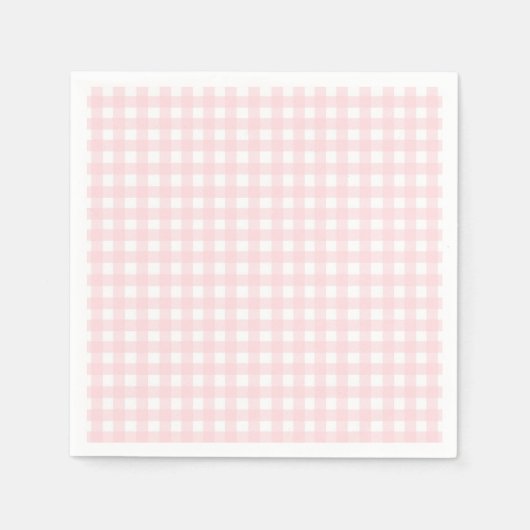 Pastellrosa Gingham Mädchen Erster Geburtstag Serviette (Vorderseite)