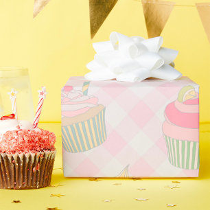 Pastellrosa Gingham Süße Cupcakes Muster Geschenkpapier