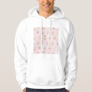 Pastellrosa Gingham Süße Cupcakes Muster Hoodie