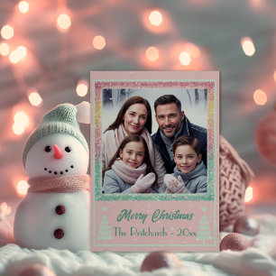 Pastellrosa Glitzer Foto Flat Holiday Card Feiertagskarte