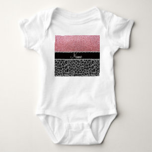 Pastellrosa Glitzer Schwarzer Leopard Baby Strampler