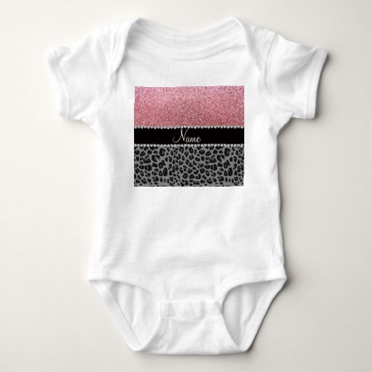 Pastellrosa Glitzer Schwarzer Leopard Baby Strampler (Vorderseite)