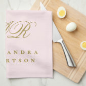 Pastellrosa Gold Monogramm Name Minimalistisch Sty Geschirrtuch (Viertel Falte)