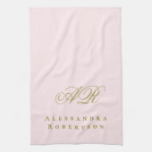 Pastellrosa Gold Monogramm Name Minimalistisch Sty Geschirrtuch (Vertikal)
