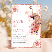 Pastellrosa Goldene Blumenindische Pfau-Hochzeit
