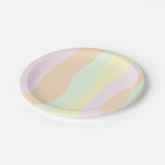 Pastellrosa, grün, blau, orange, gelber Swirl Pappteller (Schrägansicht)