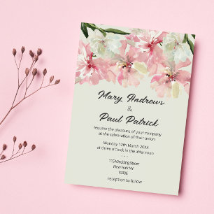 Pastellrosa, grüne Aquarellfarben Blume Hochzeit Einladung