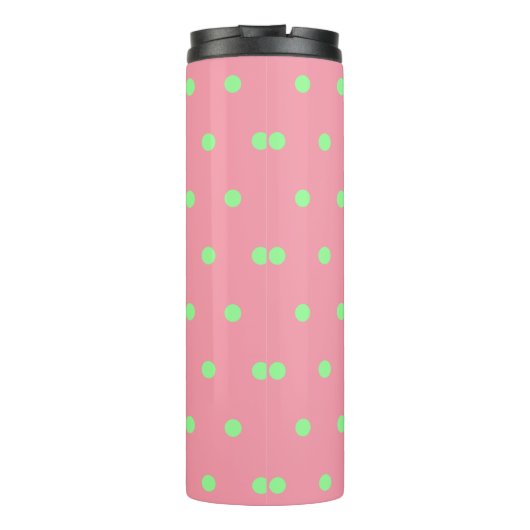 Pastellrosa Grüne Punkte Thermosbecher (Rückseite)