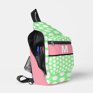 Pastellrosa, grüne, weiße Punkte Monogramm Crossbody Bag
