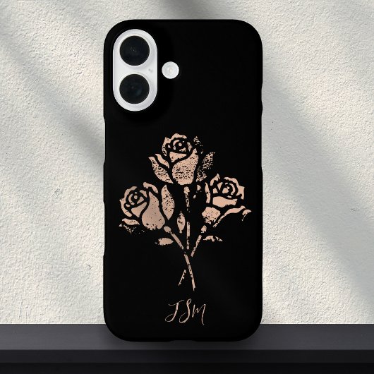Pastellrosa Grunge gestempelte Rosen Initialen Case-Mate iPhone Hülle