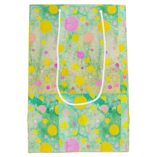 Pastellrosa, Grüntöne und Gelbe Kreise Spaß Design Mittlere Geschenktüte (Rückseite)