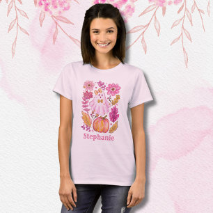 Pastellrosa Halloween-Geist mit individuellem Name T-Shirt