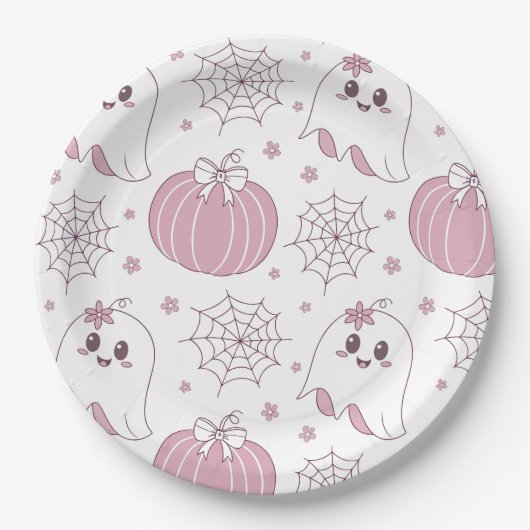 Pastellrosa Halloween Nahtloses Muster (3) Pappteller (Vorderseite)