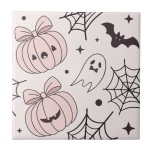Pastellrosa Halloween Nahtloses Muster (5) Fliese