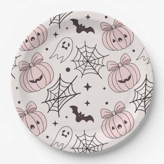 Pastellrosa Halloween Nahtloses Muster (5) Pappteller (Vorderseite)