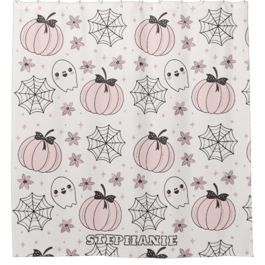 Pastellrosa Halloween Nahtloses Muster Duschvorhang (Vorderseite)