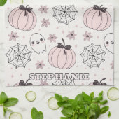 Pastellrosa Halloween Nahtloses Muster Geschirrtuch (Gefaltet)