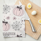 Pastellrosa Halloween Nahtloses Muster Geschirrtuch (Viertel Falte)