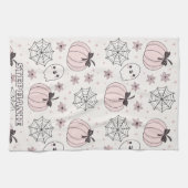 Pastellrosa Halloween Nahtloses Muster Geschirrtuch (Horizontal)