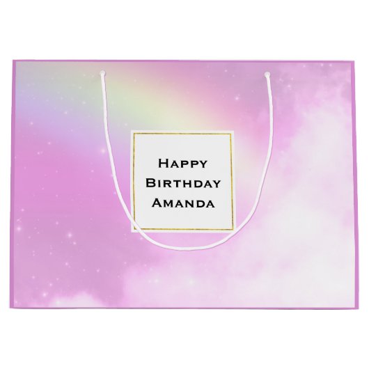 Pastellrosa Himmel mit gelbem Regenbogen Geburtsta Große Geschenktüte (Vorderseite)