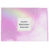 Pastellrosa Himmel mit gelbem Regenbogen Geburtsta Große Geschenktüte (Rückseite)