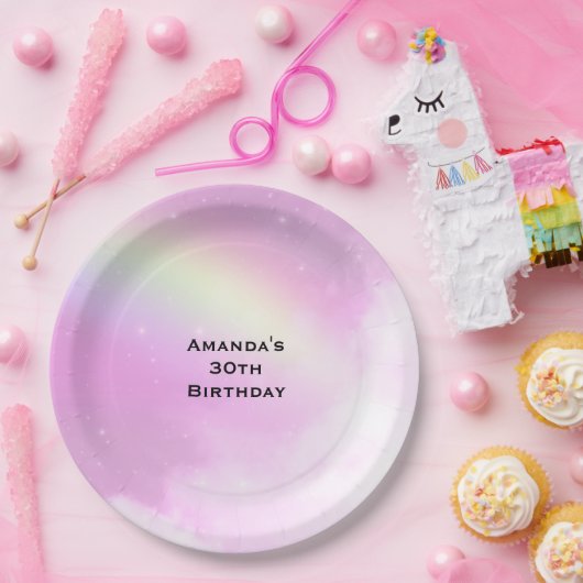 Pastellrosa Himmel mit gelbem Regenbogen Geburtsta Pappteller (Party)