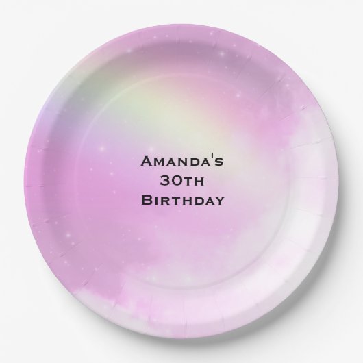 Pastellrosa Himmel mit gelbem Regenbogen Geburtsta Pappteller (Vorderseite)