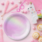 Pastellrosa Himmel mit gelbem Regenbogen Pappteller (Party)