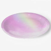 Pastellrosa Himmel mit gelbem Regenbogen Pappteller (Schrägansicht)