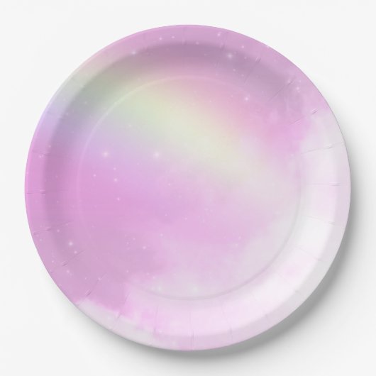 Pastellrosa Himmel mit gelbem Regenbogen Pappteller (Vorderseite)