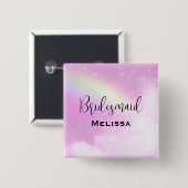 Pastellrosa Himmel mit Gelben Rainbow Bridesmaid Button (Vorne & Hinten)