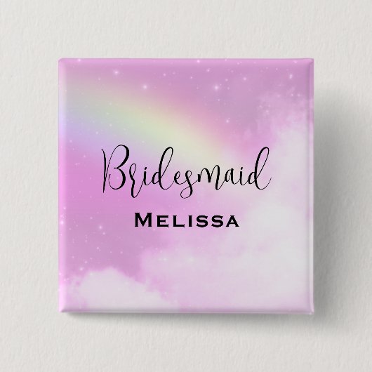 Pastellrosa Himmel mit Gelben Rainbow Bridesmaid Button (Vorderseite)