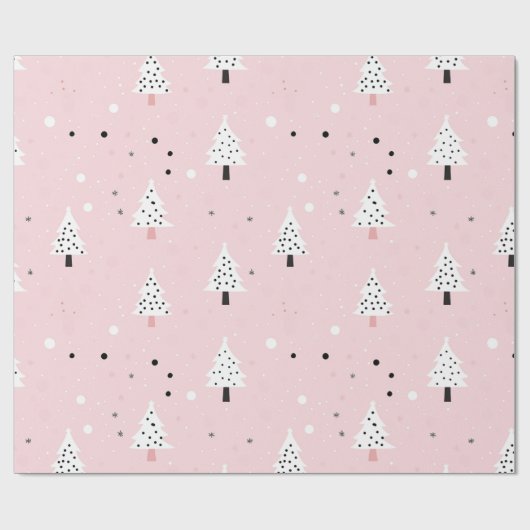 Pastellrosa Hintergrund mit weißem Weihnachtsbaum Geschenkpapier (Flach)