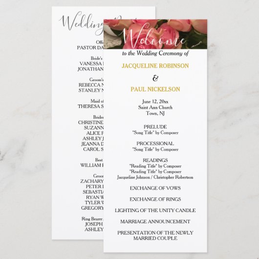 Pastellrosa-Hochzeitsprogramm Gold Programm (Vorne/Hinten)
