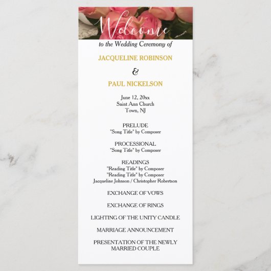 Pastellrosa-Hochzeitsprogramm Gold Programm (Vorderseite)