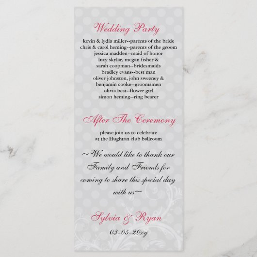 Pastellrosa Hochzeitsprogramm Programm (Rückseite)