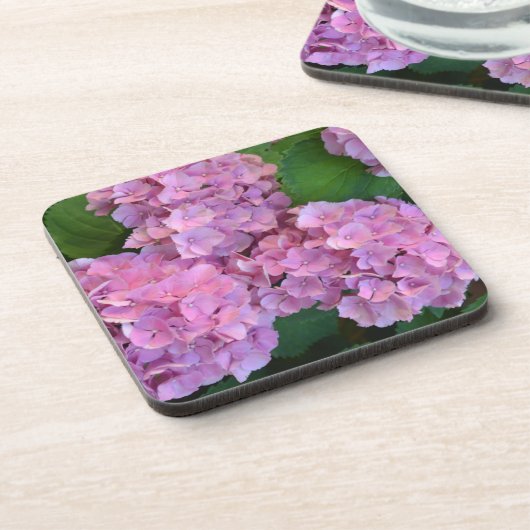 Pastellrosa Hortensia Hydrangea Blume Getränkeuntersetzer (Linke Seite)