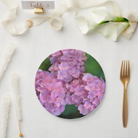 Pastellrosa Hortensia Hydrangea Blume Pappteller (Hochzeit)