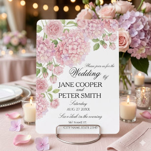 Pastellrosa Hortensien und Rosen Budget-Hochzeit   Einladung