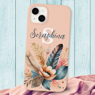 Pastellrosa hübsches florales elegantes Monogramm Case-Mate iPhone 14 Plus Hülle