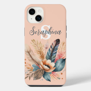 Pastellrosa hübsches florales elegantes Monogramm iPhone 14 Plus Hülle