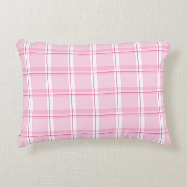 Pastellrosa Kariert Dekokissen (Vorderseite)