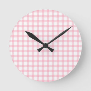 Pastellrosa Karo – Weiches ästhetisches Nahtlosmus Runde Wanduhr