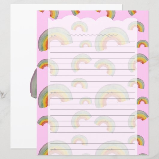 Pastellrosa Kawaii-Regenbogen-Schreibwarenpapier (Vorne/Hinten)