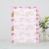 Pastellrosa Kawaii-Regenbogen-Schreibwarenpapier (Stehend Vorderseite)
