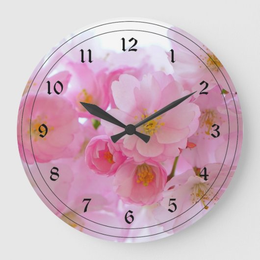 Pastellrosa Kirschblüten Große Wanduhr (Vorderseite)