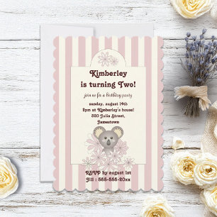 Pastellrosa Koala-Bär-Mädchen-Geburtstagseinladung Einladung