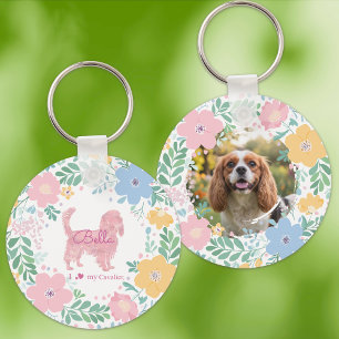 Pastellrosa Kranz Cavalier King Charles Spaniel  Schlüsselanhänger