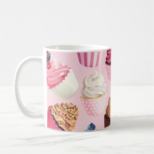Pastellrosa Kuchen: Vintages Muster. Kaffeetasse (Links)