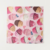 Pastellrosa Kuchen: Vintages Muster. Wandteppich (Vorderseite (Horizontal))